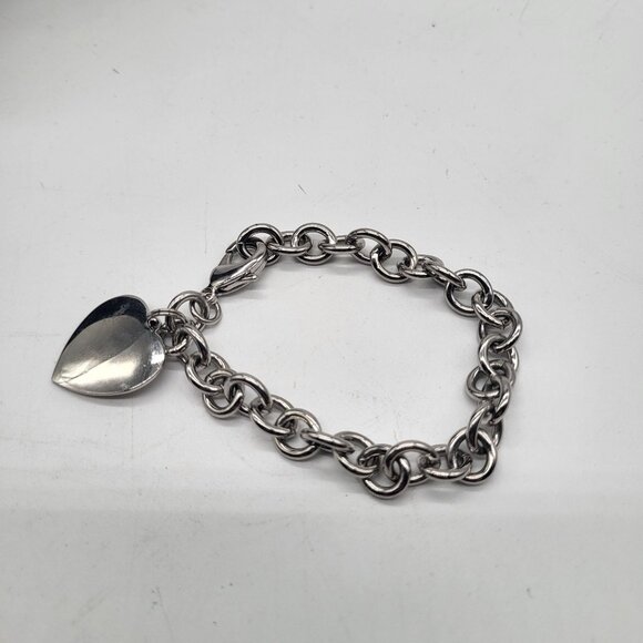 Silver Tone Heart Charm Chain Link Bracelet - Picture 1 of 8